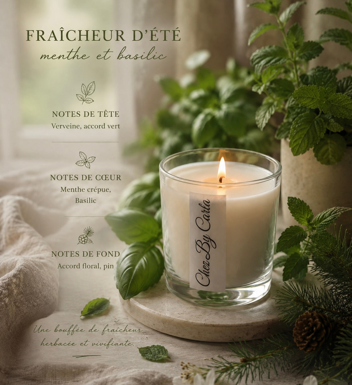 Bougie parfumée - Fraîcheur d'été Menthe Basilic