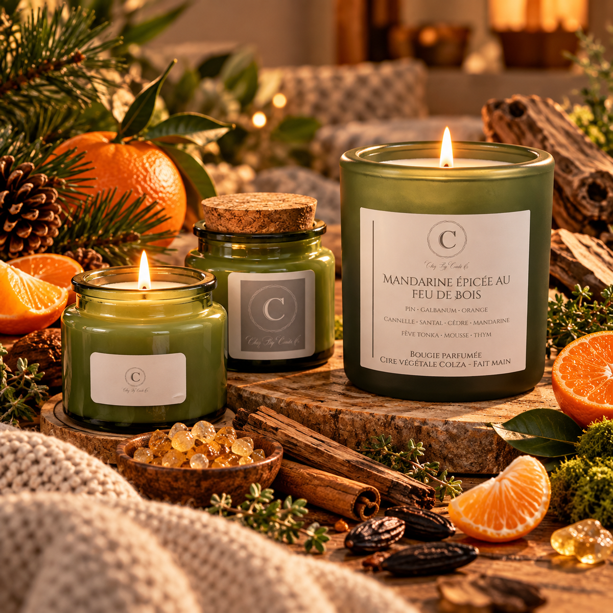 Bougie Parfumée - Mandarine épicée au feu de bois