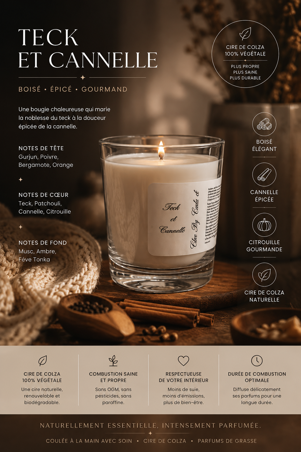 Scented Candle - Teak &amp; Cinnamon