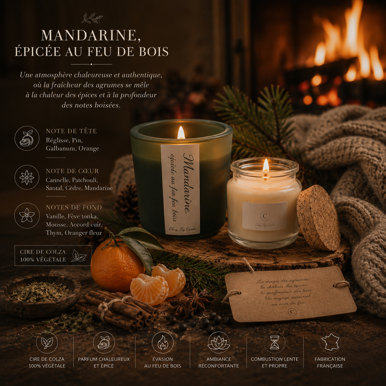 Bougie Parfumée - Mandarine épicée au feu de bois