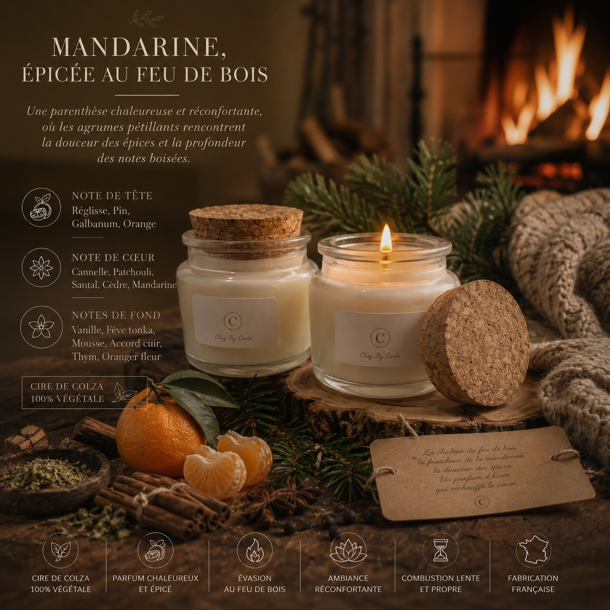 Bougie Parfumée - Mandarine épicée au feu de bois