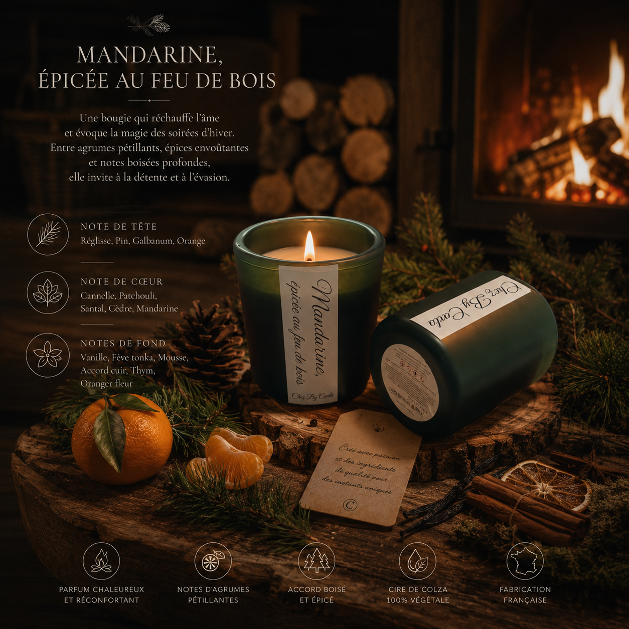 Bougie Parfumée - Mandarine épicée au feu de bois